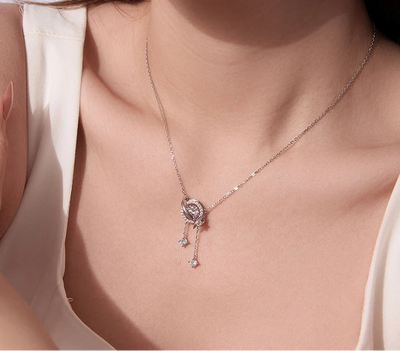 BAMOER Celestial Orbit Moissanite Necklace worn