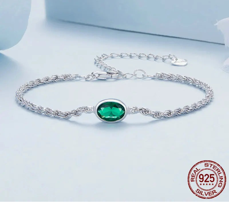 BAMOER Green Zircon Bracelet close-up