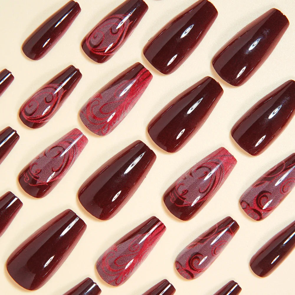 Velcrissa RougeVine Nails 24pc Medium Coffin Gothic Press-On Nails