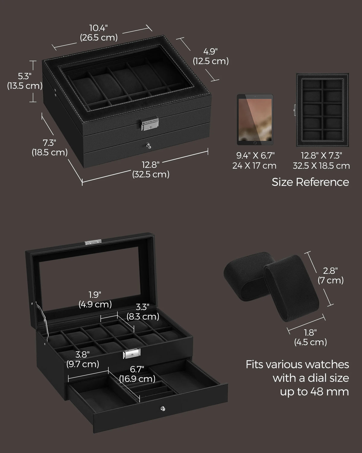 12-Slot Watch Box - Black